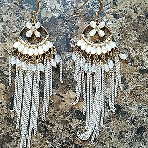 Earrings, gold/white
